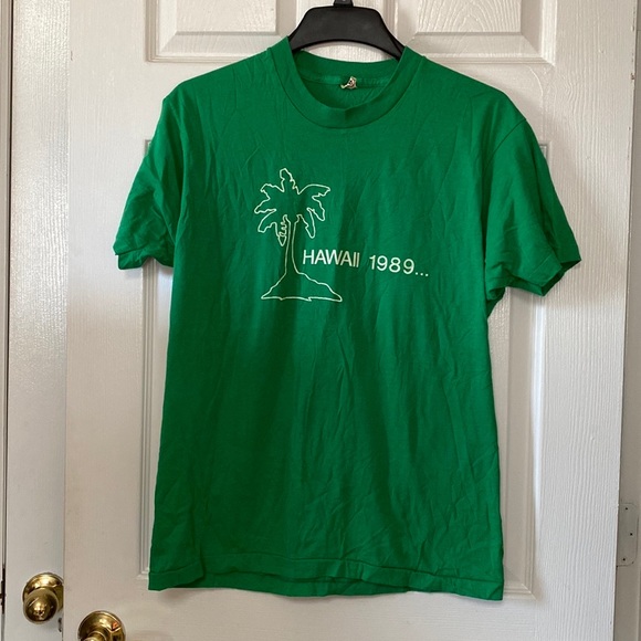 Vintage Tops - VTG 80’s Hawaii 1989 Be there Family Vacation Green Tee T-Shirt